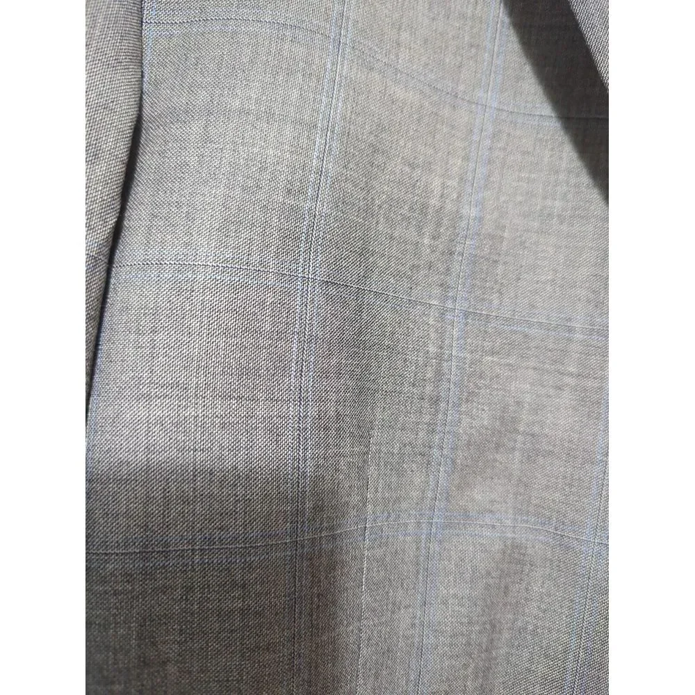 Hart Schaffner Marx Gold Trumpeter Men Gray Glen Plaid Worsted Wool Suit 48L 42W